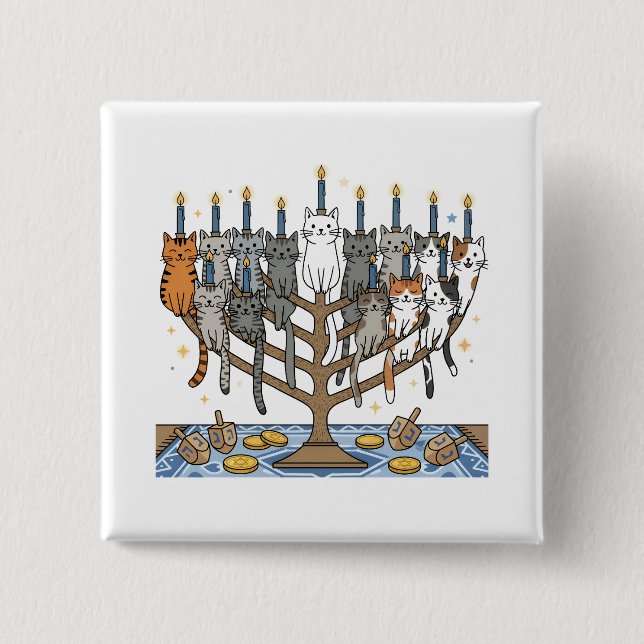 Lustiger Hanukkah Meowzel Katzen Menorah Button (Vorderseite)