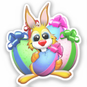 Lustiger Hase beißt in ein Osterei Aufkleber