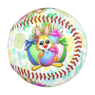 Lustiger Hase beißt in ein Osterei Baseball
