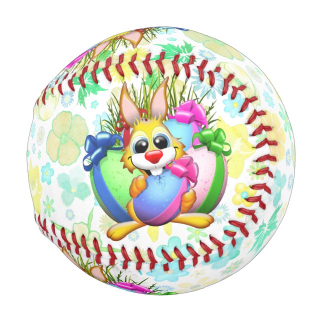Lustiger Hase beißt in ein Osterei Baseball (Vorne Rechts)