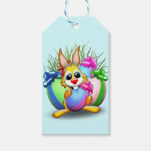 Lustiger Hase beißt in ein Osterei Geschenkanhänger