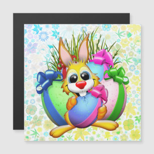 Lustiger Hase beißt in ein Osterei Magnetkarte