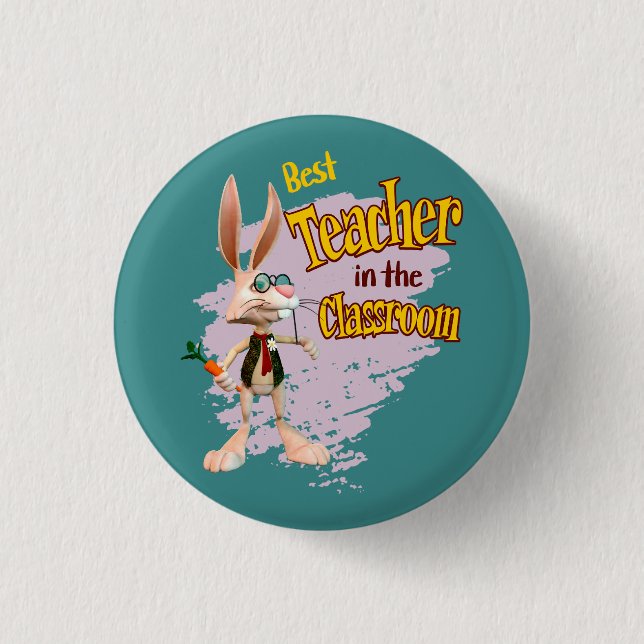 Lustiger Hase Bester Lehrer im Klassenzimmer Button (Vorderseite)
