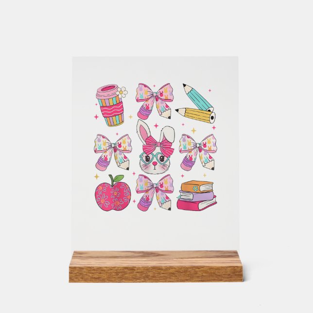 Lustiger Hase Coquette Schleife Kaninchen Lehrer O Acrylschild (Vorderseite)