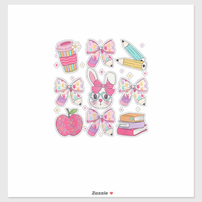 Lustiger Hase Coquette Schleife Kaninchen Lehrer O Aufkleber (Blatt)