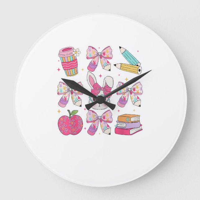 Lustiger Hase Coquette Schleife Kaninchen Lehrer O Große Wanduhr (Vorderseite)