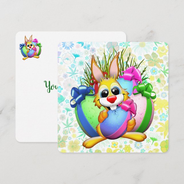 Lustiger Hase, der ein Osterei beißt (Vorne/Hinten)