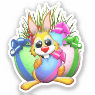 Lustiger Hase, der ein Osterei beißt Aufkleber