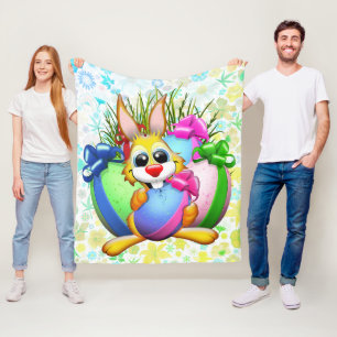 Lustiger Hase, der ein Osterei beißt Fleecedecke