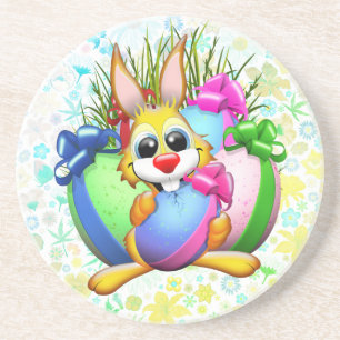 Lustiger Hase, der ein Osterei beißt Getränkeuntersetzer