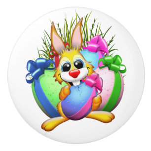 Lustiger Hase, der ein Osterei beißt Keramikknauf