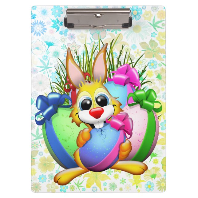 Lustiger Hase, der ein Osterei beißt Klemmbrett (Vorderseite)