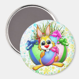 Lustiger Hase, der ein Osterei beißt Magnet