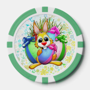 Lustiger Hase, der ein Osterei beißt Pokerchips