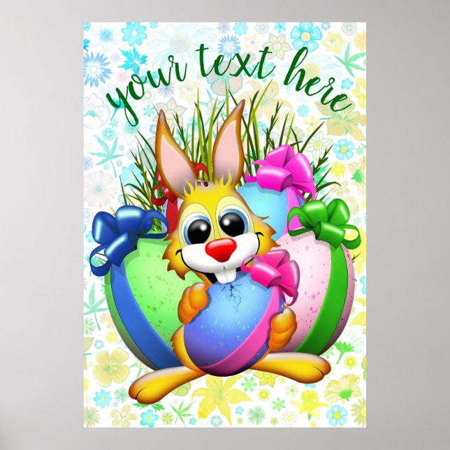 Lustiger Hase, der ein Osterei beißt Poster (Vorne)