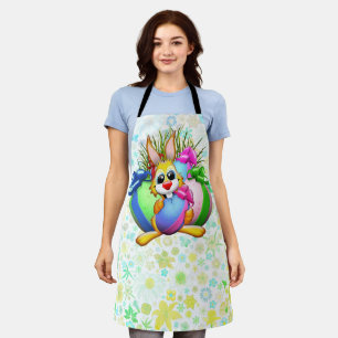 Lustiger Hase, der ein Osterei beißt Schürze