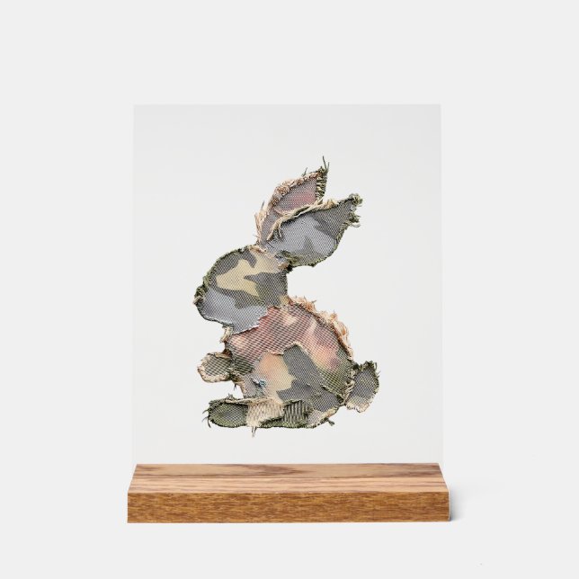 Lustiger Hase Häkeln Patchwork-Tarnung Kaninchen F Acrylschild (Vorderseite)