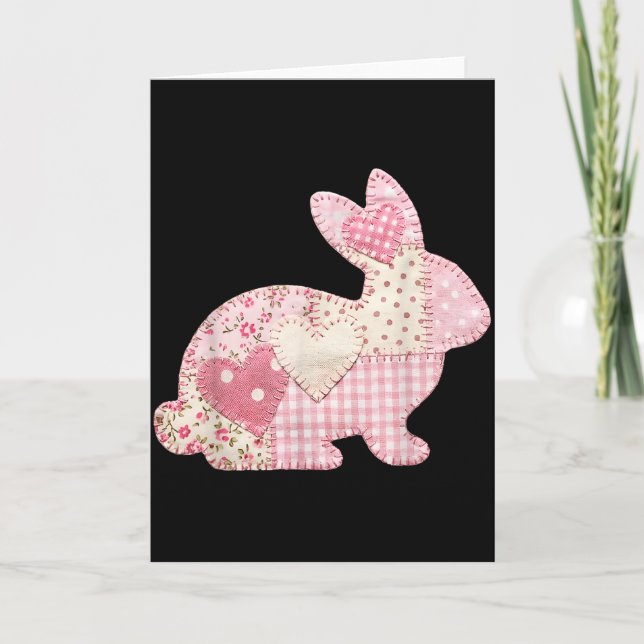 Lustiger Hase Herz Blumen-Patchwork-Hase Frohe Ost Karte (Vorderseite)