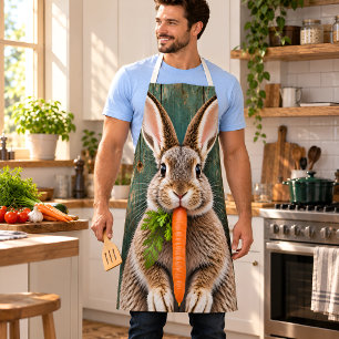 Lustiger Hase mit Karotte Rustikales Holz All Over Schürze