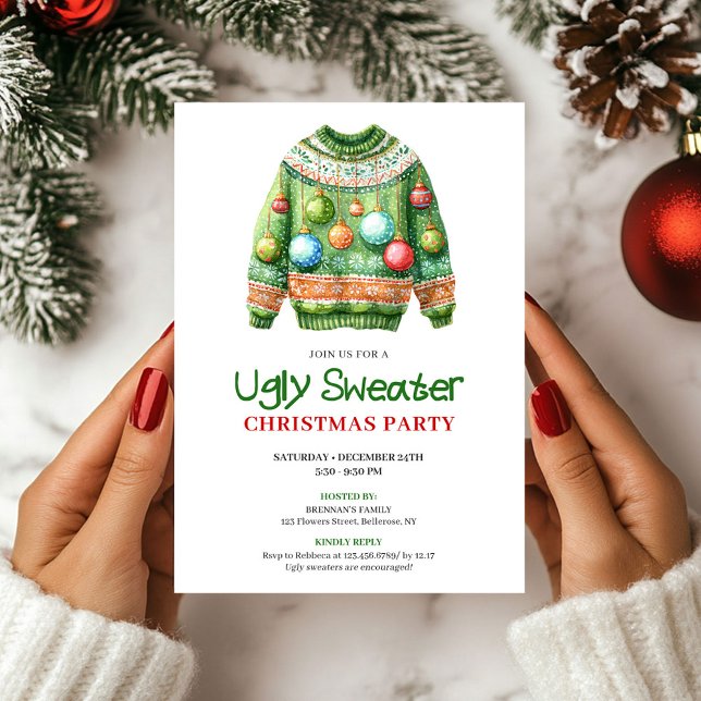 Lustiger hässlicher Weihnachtspullover Einladung z (Playful Funny Ugly Sweater Holiday Invite)