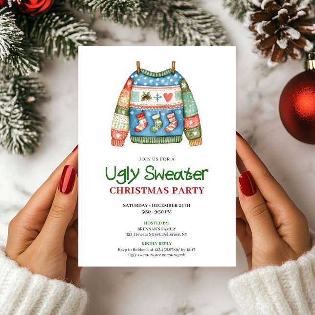 Lustiger hässlicher Weihnachtspullover Xmas-Einlad Einladung (Playful Funny Ugly Sweater Xmas Invite)