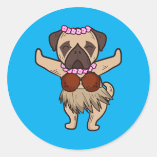 Lustiger Hawaianischer Hula-Tanz Pug Cool Aloha Ti Runder Aufkleber