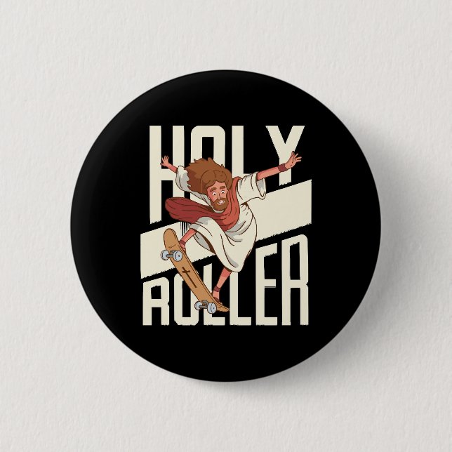 Lustiger Heiliger Roller Skateboarding Jesus Button (Vorderseite)