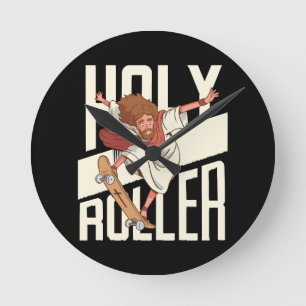 Lustiger Heiliger Roller Skateboarding Jesus Runde Wanduhr