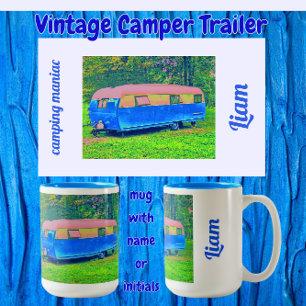 Lustiger, heller, vintage Camper Anhänger Zweifarbige Tasse