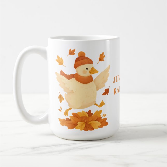 Lustiger Herbstbecher 'Gans springt zuerst, harkt  Kaffeetasse (Links)