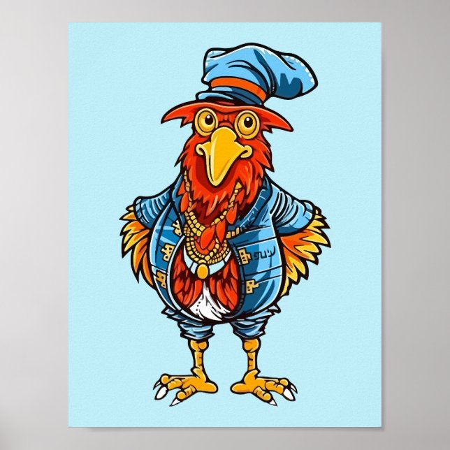 Lustiger herrischer Cartoon-Hahn Poster (Vorne)