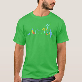 Lustiger Herzschlag Katzenliebhaber Tier Silhouett T-Shirt