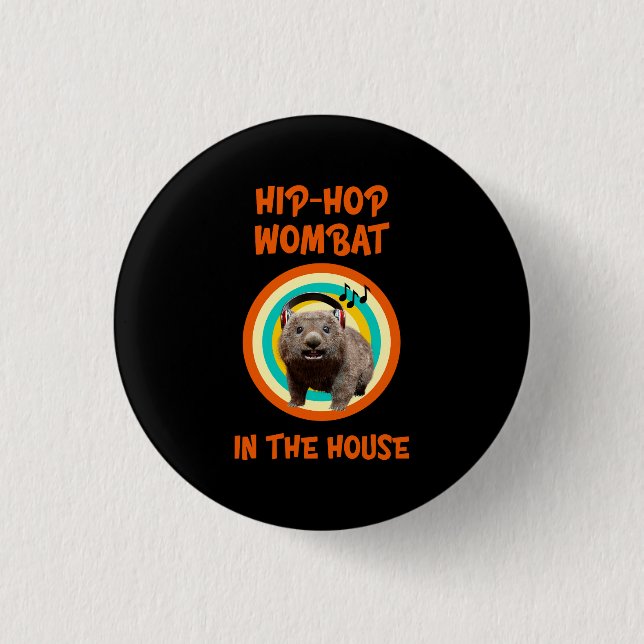 Lustiger Hip-Hop-Wombat im Haus Button (Vorderseite)
