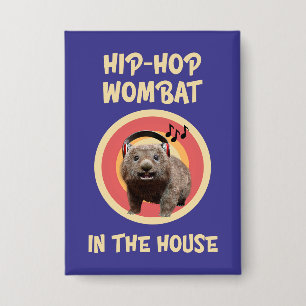 Lustiger Hip-Hop-Wombat im Haus Button