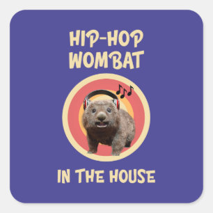 Lustiger Hip-Hop-Wombat im Haus Quadratischer Aufkleber