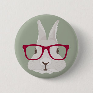 Lustiger Hipster-Osterhase mit roten Kantegläsern Button