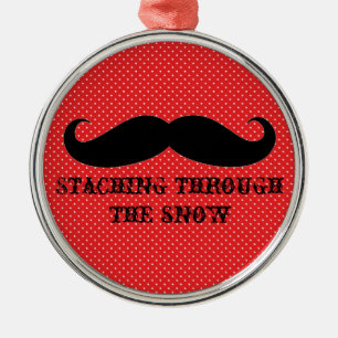 Lustiger Hipster-Schnurrbart-Feiertag Xmas-Schnurr Silbernes Ornament
