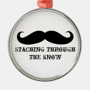 Lustiger Hipster-Schnurrbart-Feiertag Xmas-Schnurr Silbernes Ornament