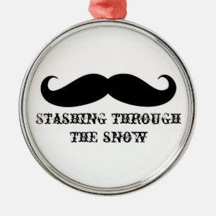 Lustiger Hipster-Schnurrbart-Feiertag Xmas-Schnurr Silbernes Ornament
