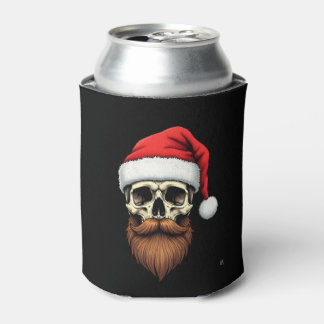 Lustiger Hipster-Weihnachtsmann-Totenkopf mit Hut  Dosenkühler