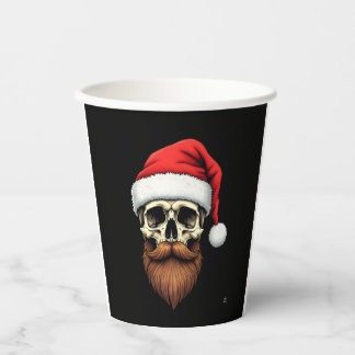 Lustiger Hipster-Weihnachtsmann-Totenkopf mit Hut  Pappbecher