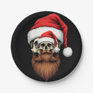 Lustiger Hipster-Weihnachtsmann-Totenkopf mit Hut  Pappteller