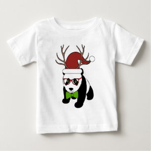 Lustiger Hipster-Weihnachtspanda mit den Geweihen Baby T-shirt