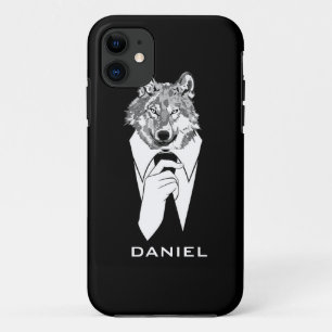 Lustiger Hipster-Wolf mit schwarzem Smoking person Case-Mate iPhone Hülle