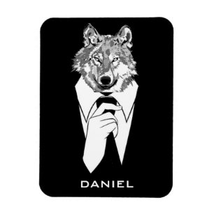 Lustiger Hipster-Wolf mit schwarzem Smoking person Magnet