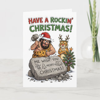 Lustiger Höhlenmensch-Weihnachten – Hab ein rockig Karte