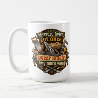 Lustiger Holzarbeitsplatz-Tasse 'Doppelt messen' Kaffeetasse