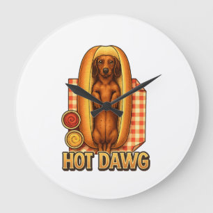 Lustiger Hot Dawg-Dachshund-Hund-Hot-Dog-Parodie Große Wanduhr