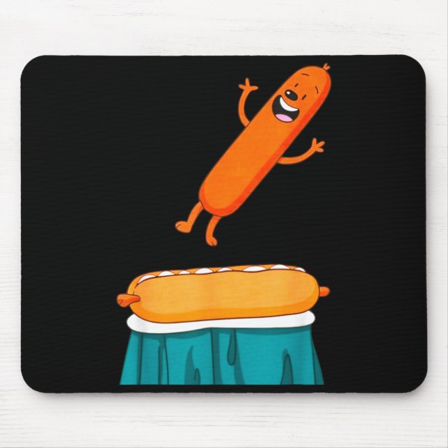 Lustiger Hot Dog springt in Brötchen Wurst BBQ hoc Mousepad (Vorne)