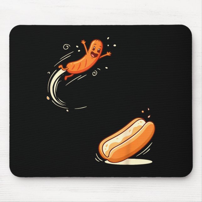 Lustiger Hotdog springt in Brötchen Wurst BBQ Humo Mousepad (Vorne)